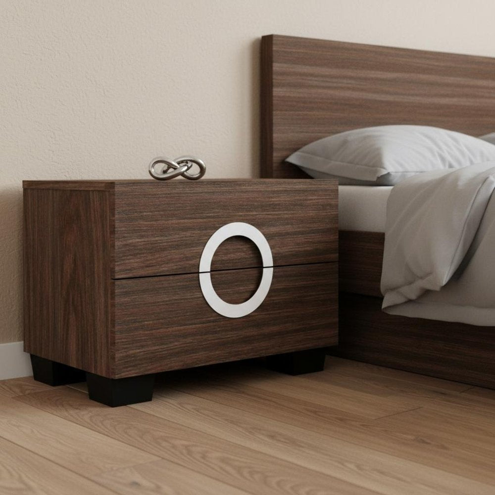 Brown Two Drawers Manufactured Wood Mirrored Nightstand - 18-inch