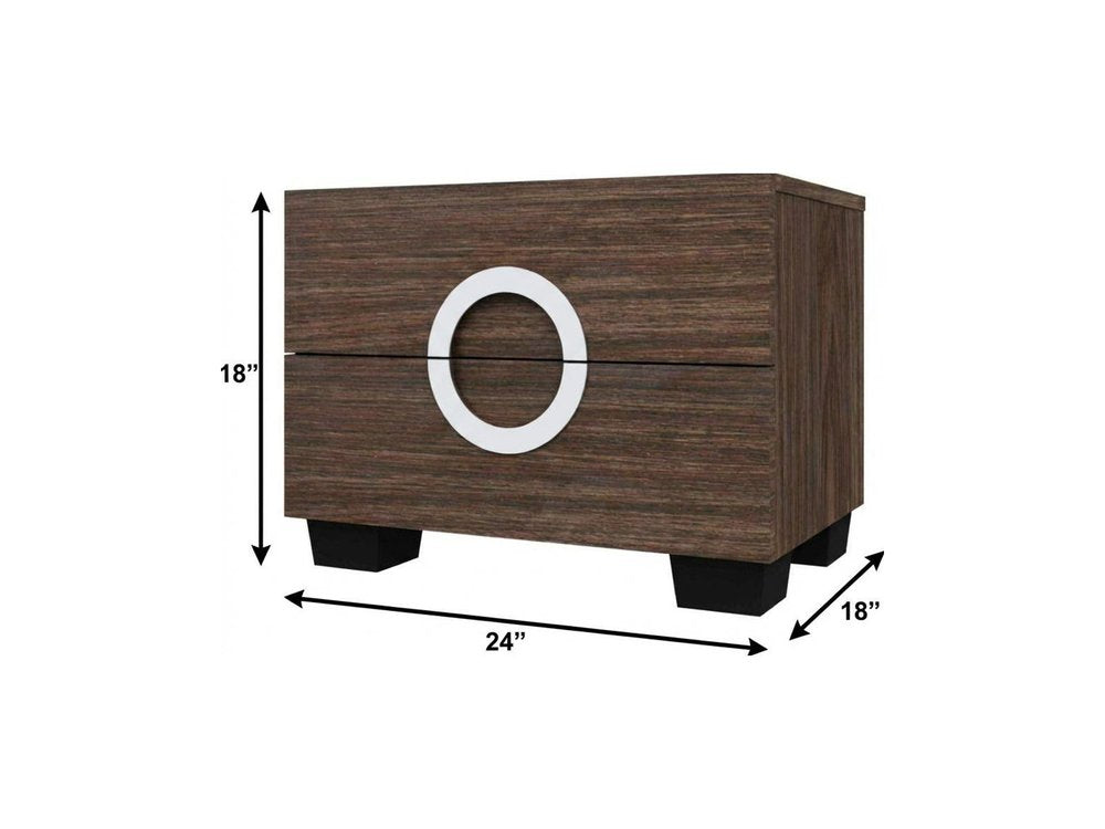 Brown Two Drawers Manufactured Wood Mirrored Nightstand - 18-inch