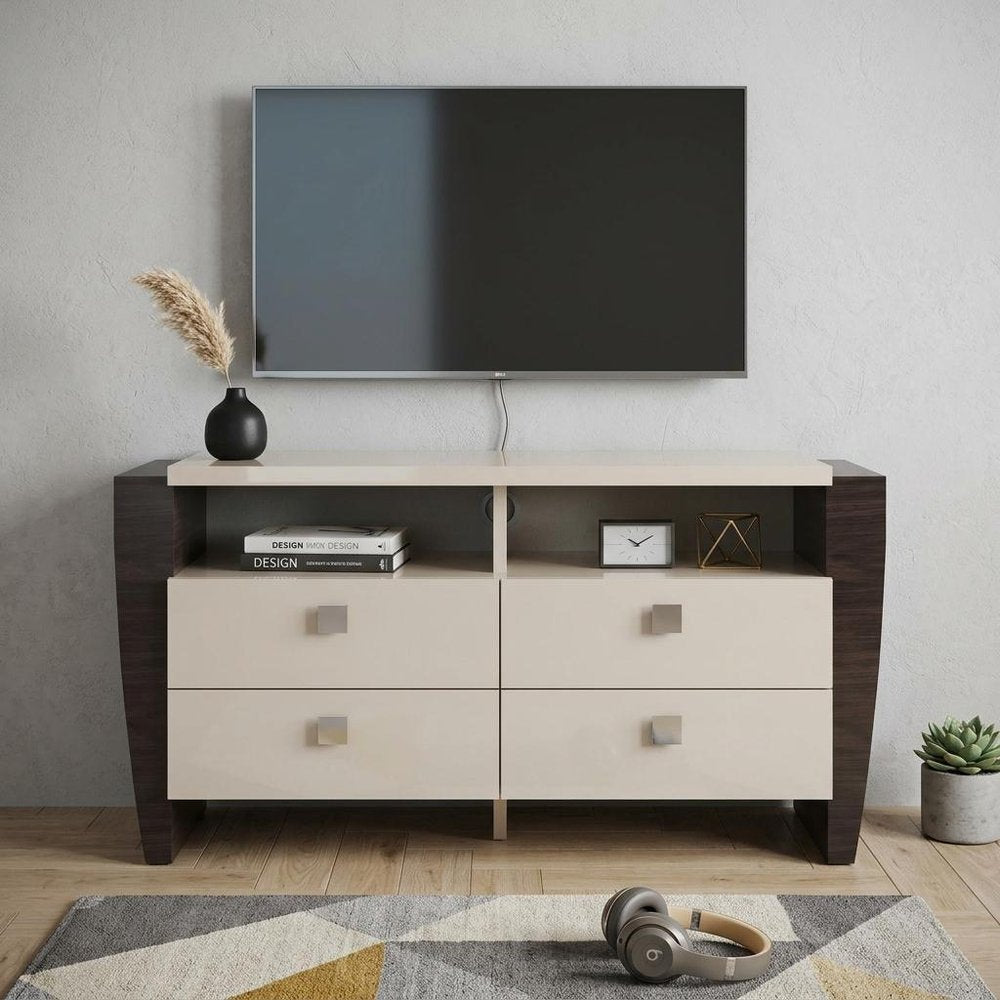 Beige Enclosed and Open Storage - 51-inch TV Stands