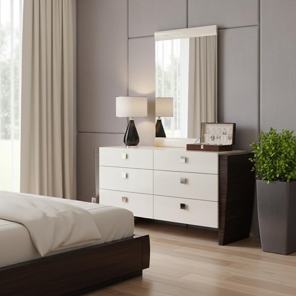 Refined Beige High Gloss Dresser - 34-inch