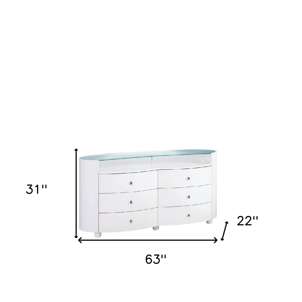 White Wood Six Drawer Double Dresser - 63-inch