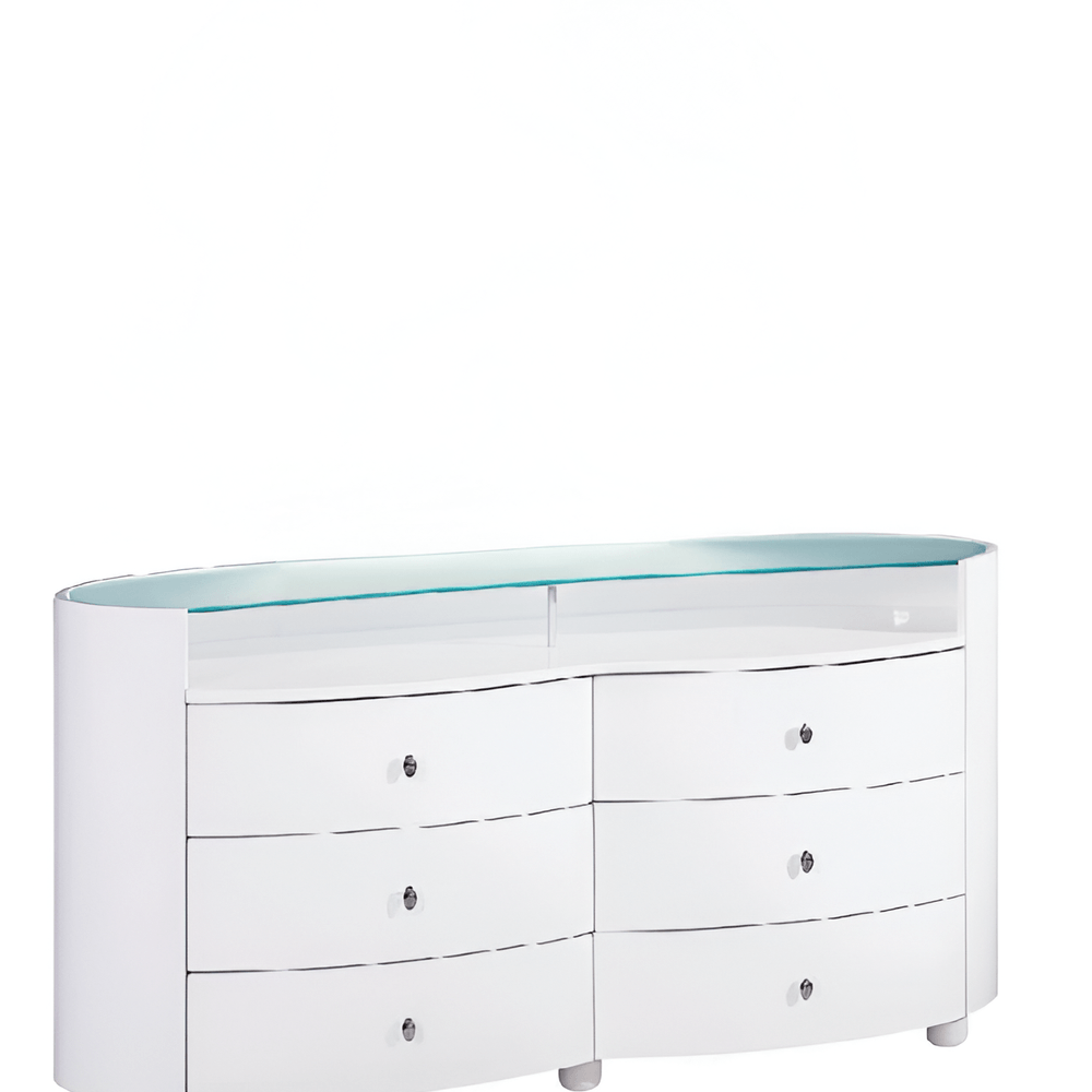 White Wood Six Drawer Double Dresser - 63-inch