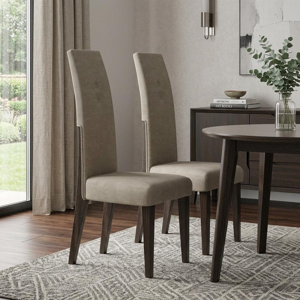 Seven Piece Dark Brown Solid Wood Dining Set with Six Chairs