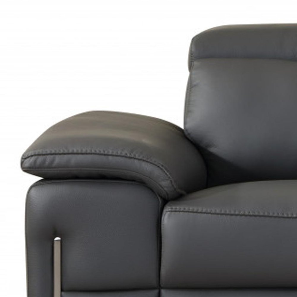 Dark Gray and Silver Genuine Leather Loveseat - 71-inch