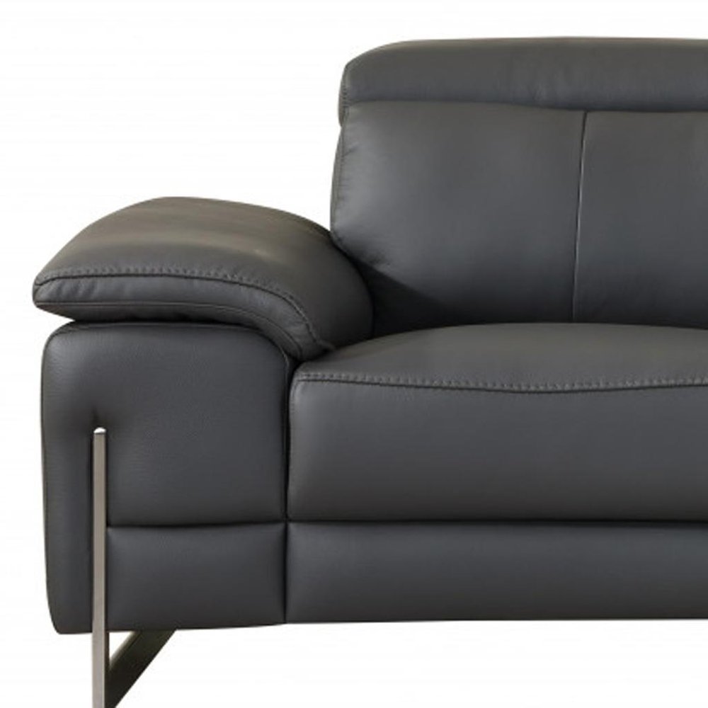 Dark Gray and Silver Genuine Leather Loveseat - 71-inch