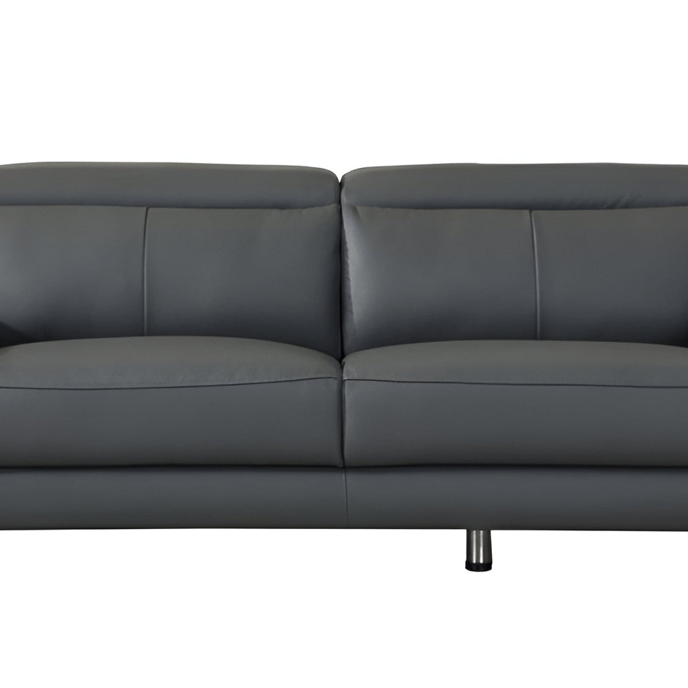 Dark Gray Italian Leather Sofa with Silver Legs - 87-inch