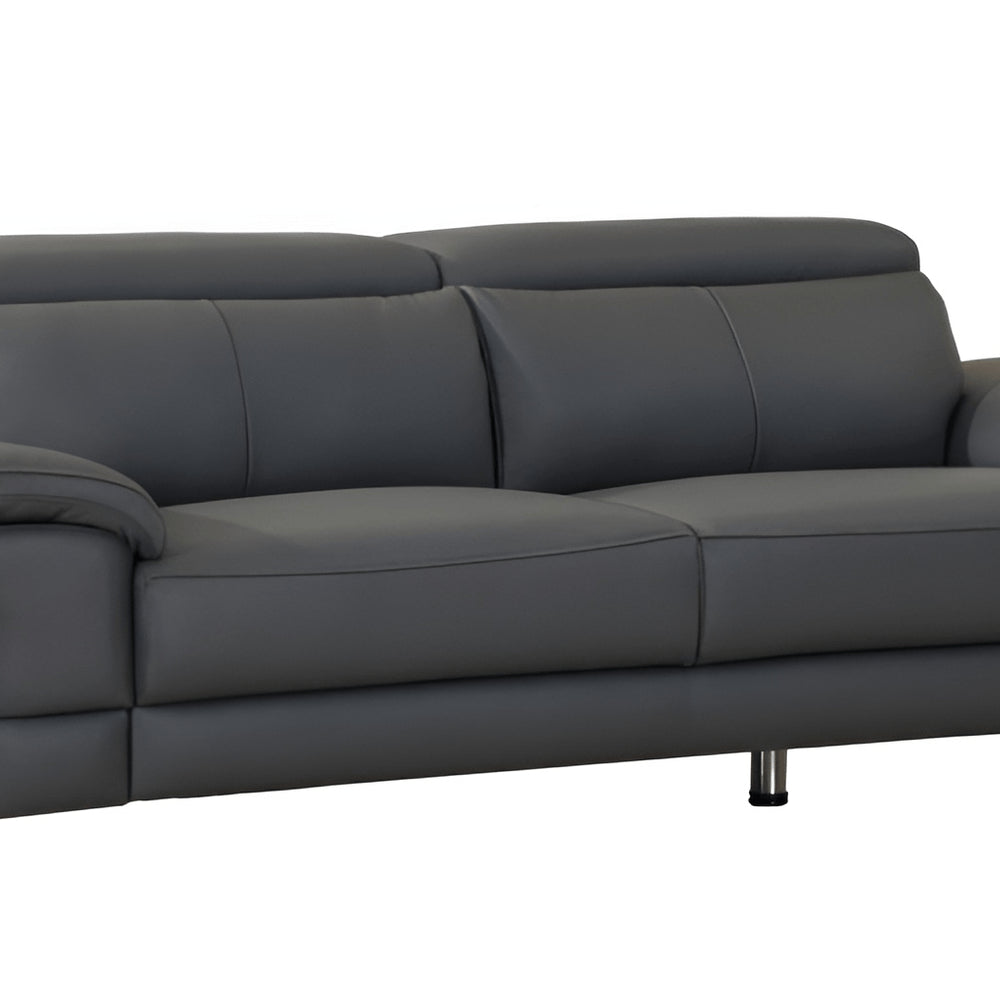 Dark Gray Italian Leather Sofa with Silver Legs - 87-inch