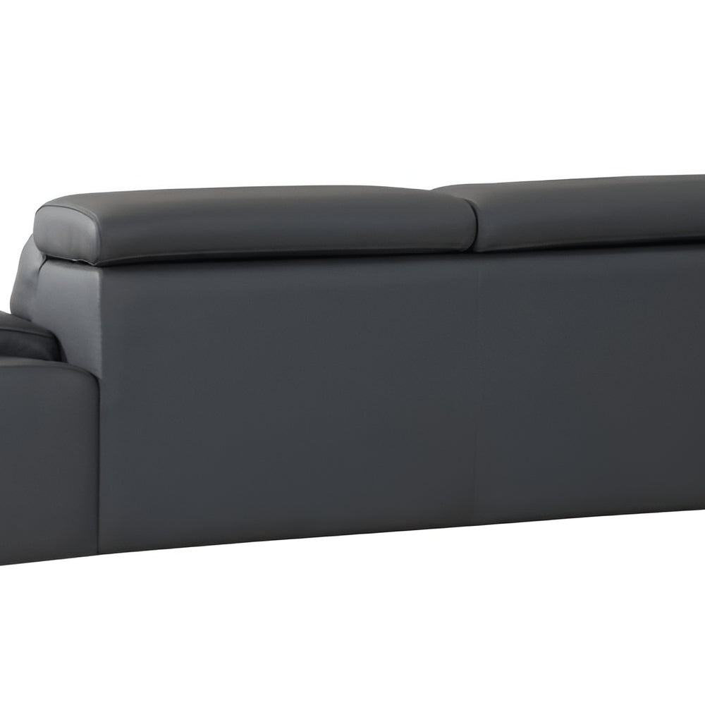 Dark Gray Italian Leather Sofa with Silver Legs - 87-inch