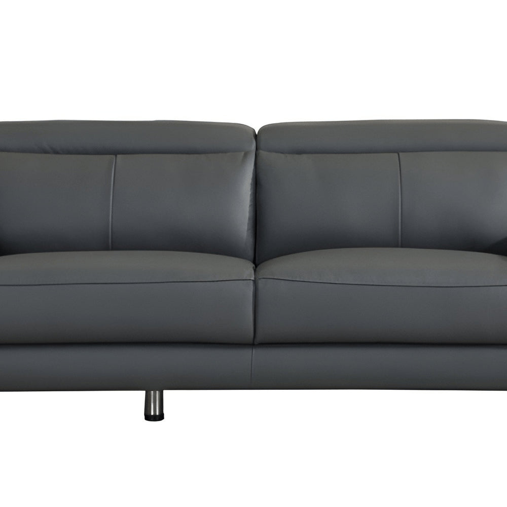 Dark Gray Italian Leather Sofa with Silver Legs - 87-inch