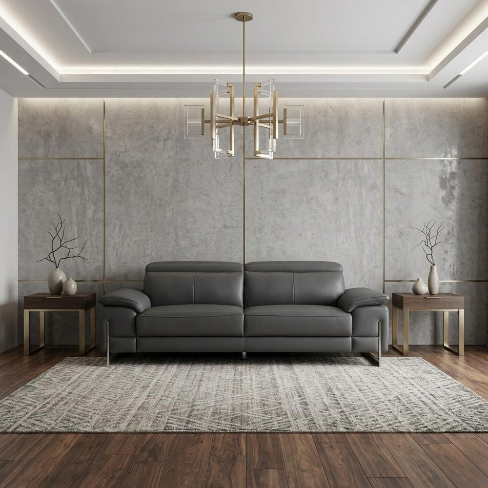 Dark Gray Italian Leather Sofa with Silver Legs - 87-inch