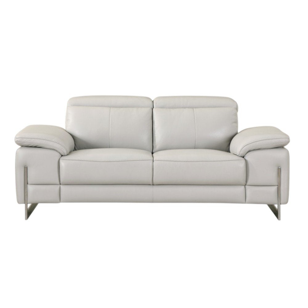 Light Gray and Silver Genuine Leather Loveseat - 71-inch