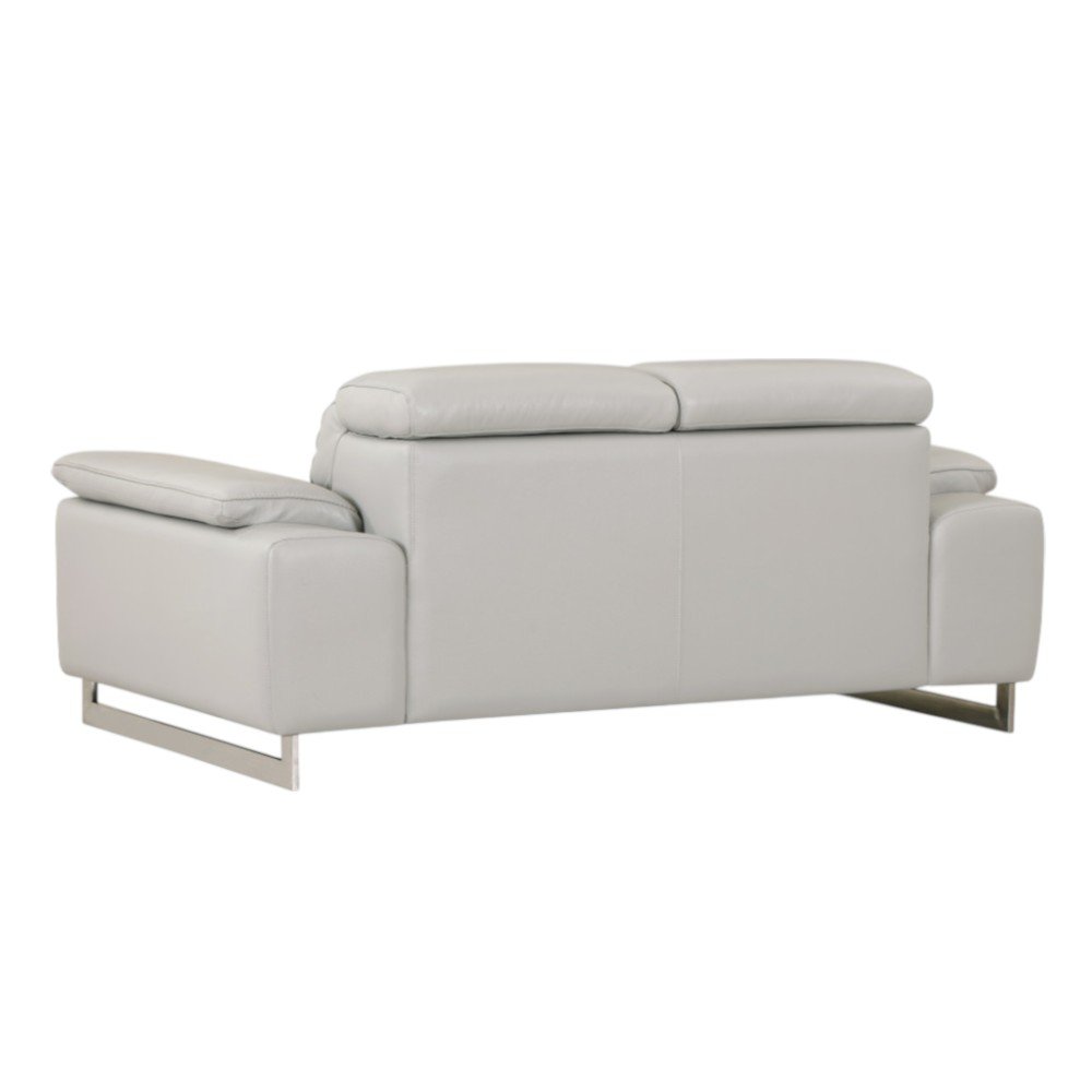 Light Gray and Silver Genuine Leather Loveseat - 71-inch