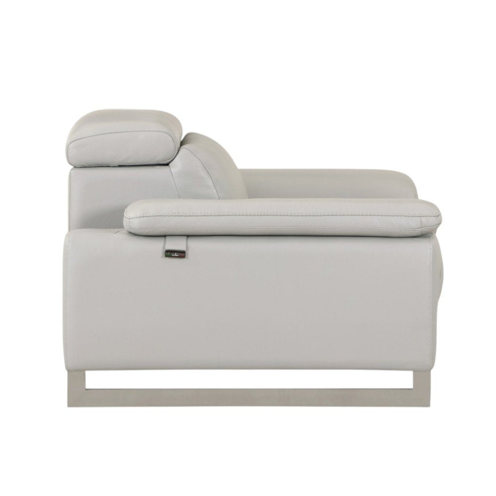 Light Gray and Silver Genuine Leather Loveseat - 71-inch