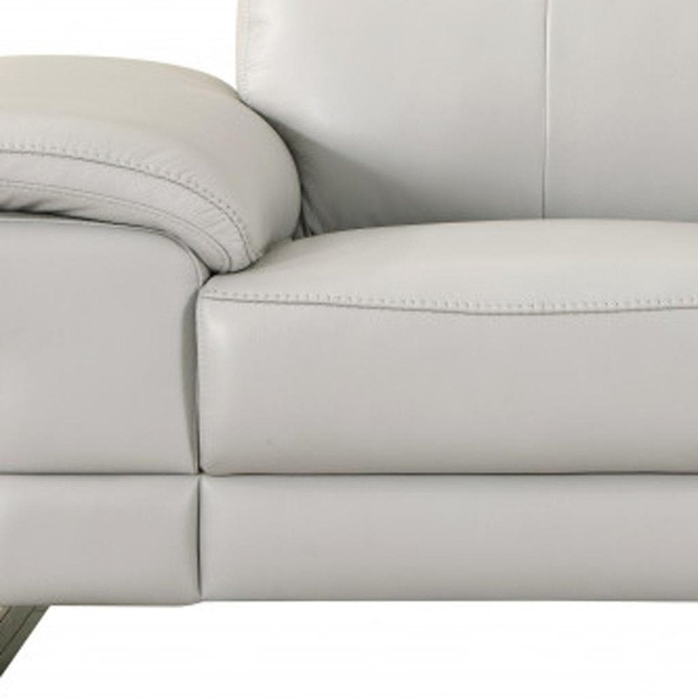 Light Gray and Silver Genuine Leather Loveseat - 71-inch