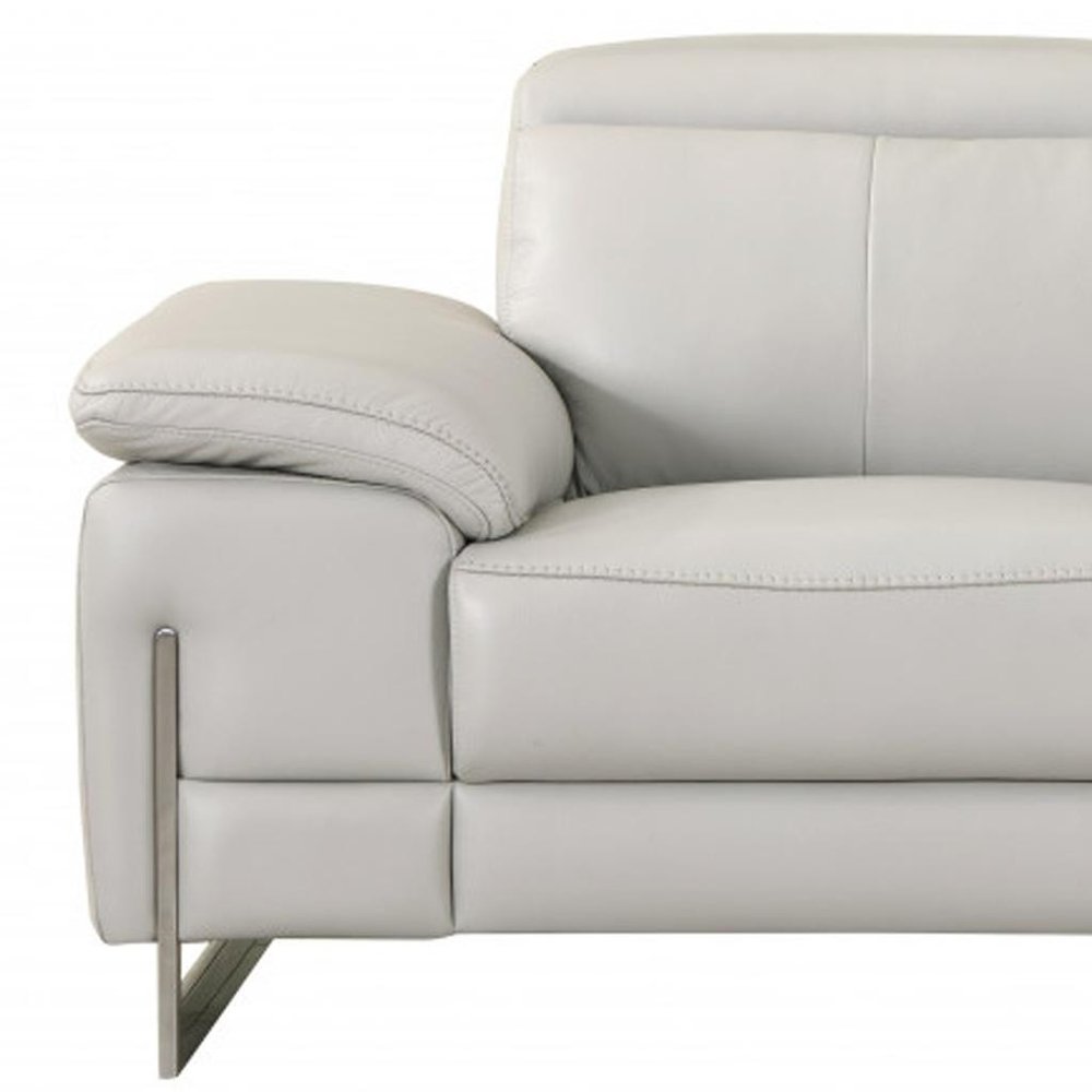 Light Gray and Silver Genuine Leather Loveseat - 71-inch