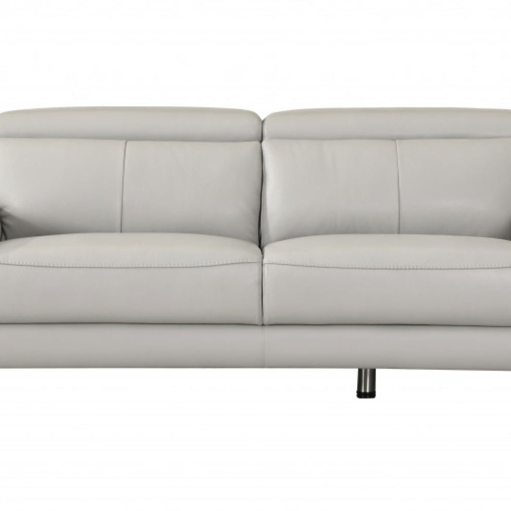 Dark Gray Italian Leather Sofa with Silver Legs - 87-inch