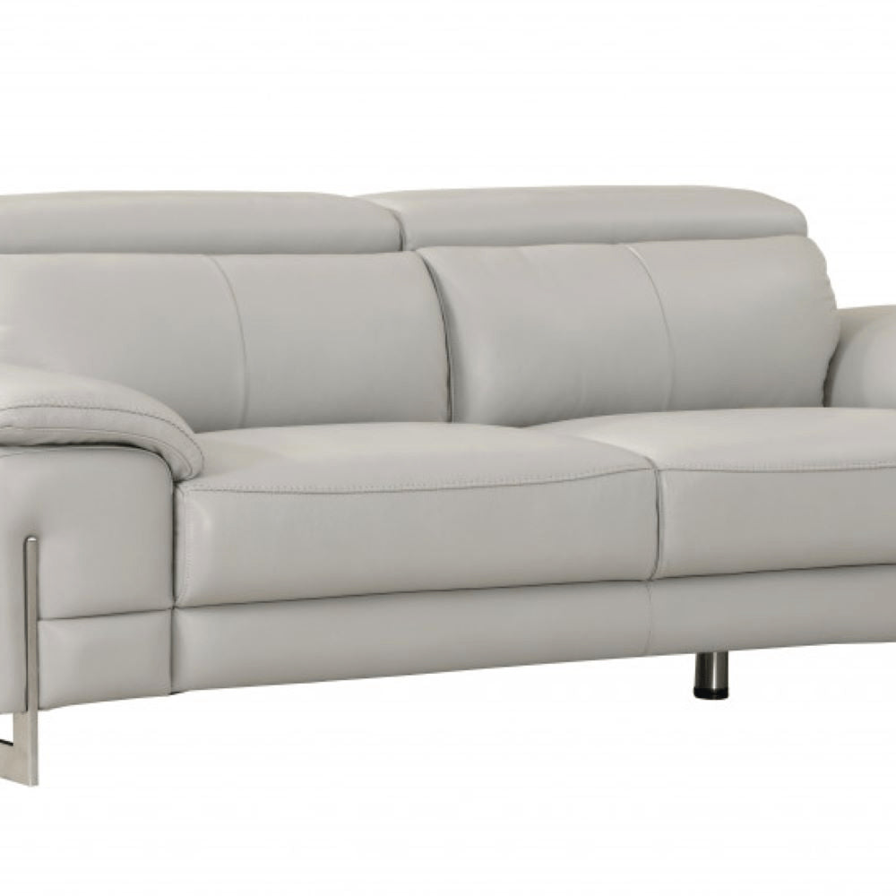 Dark Gray Italian Leather Sofa with Silver Legs - 87-inch