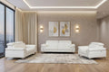 Three Piece Indoor White Italian Leather Six Person Seating Set