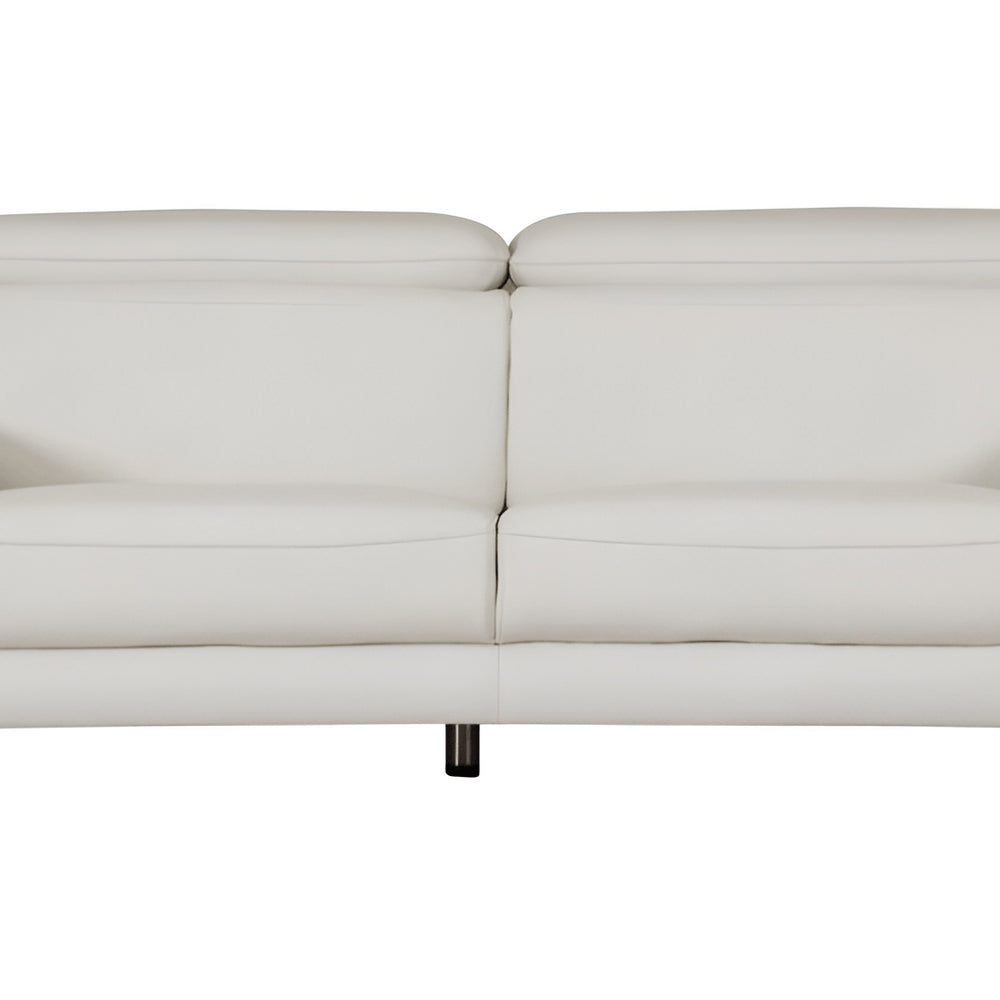 White Italian Leather Sofa with Silver Legs - 87-inch