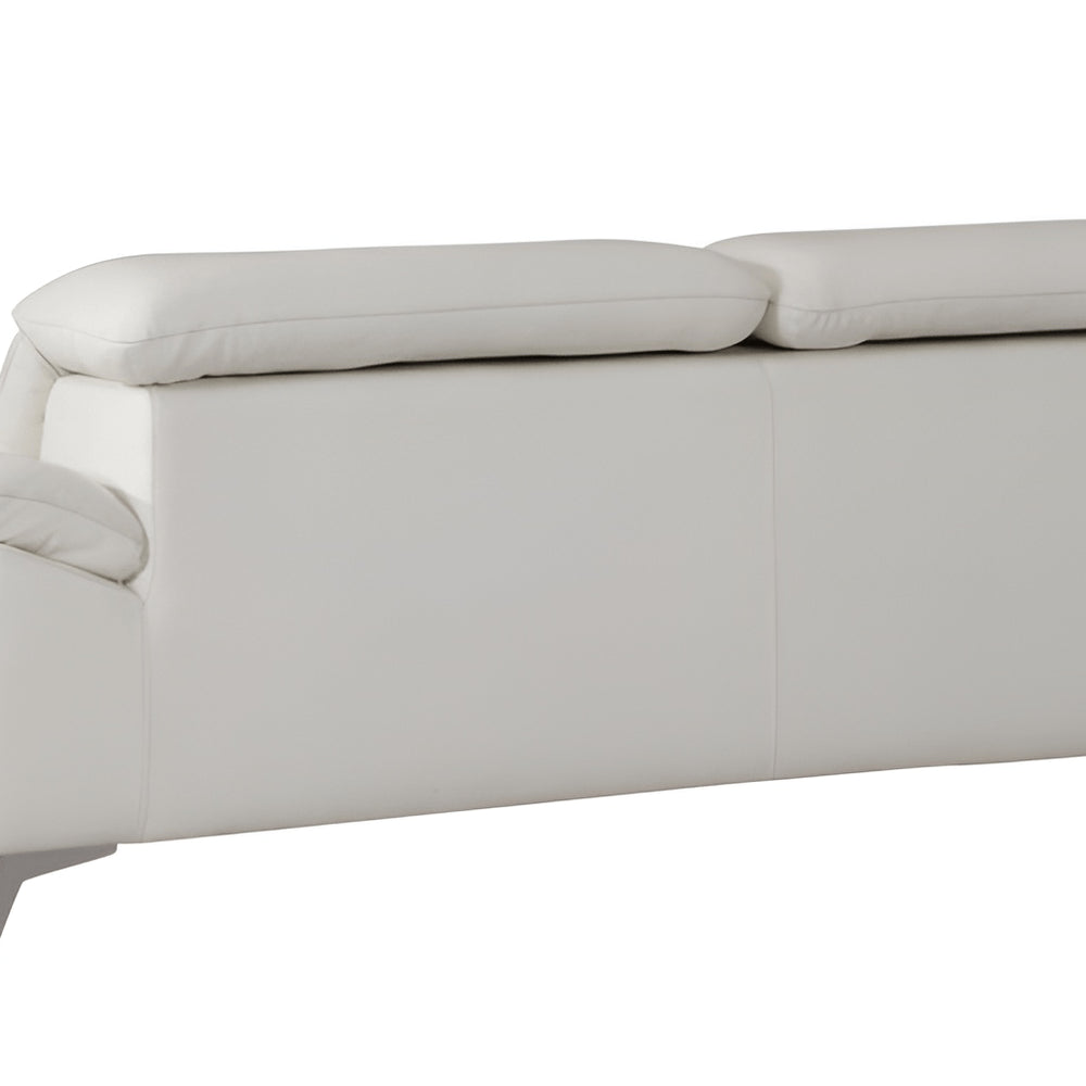White Italian Leather Sofa with Silver Legs - 87-inch