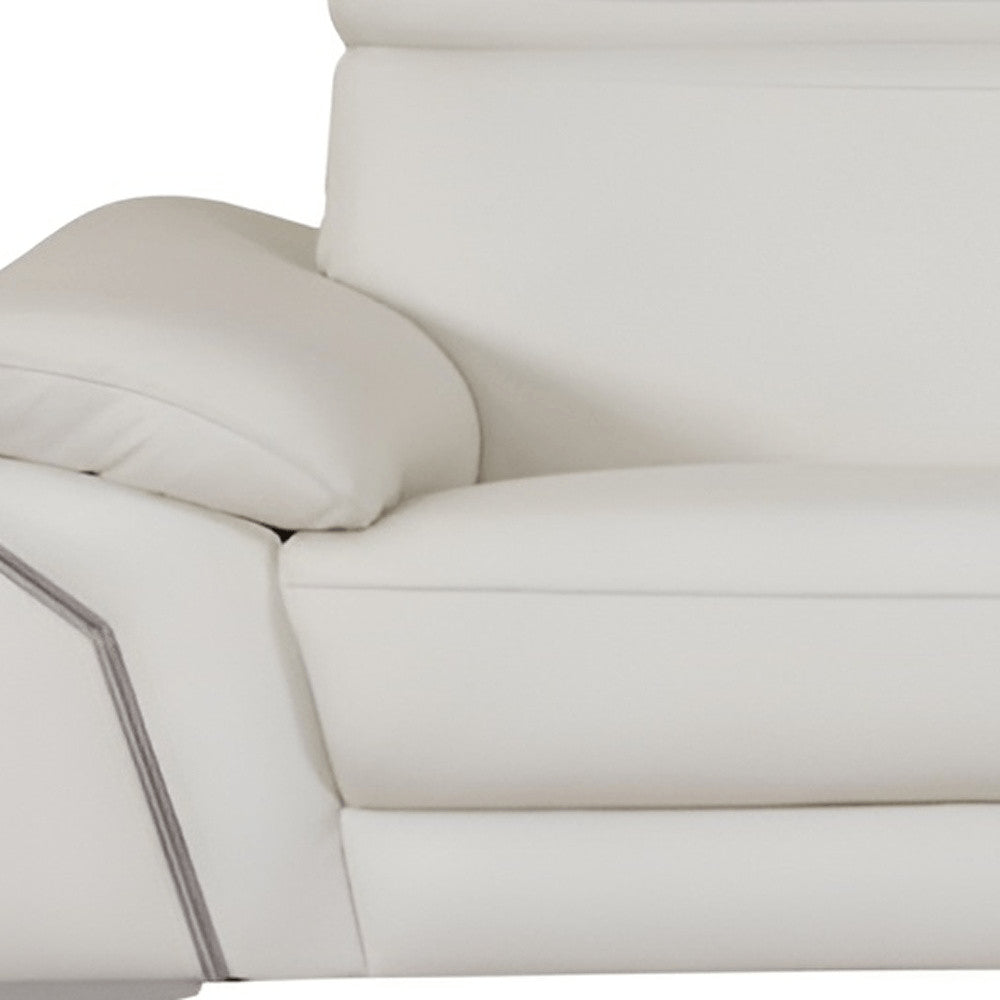 White Italian Leather Sofa with Silver Legs - 87-inch