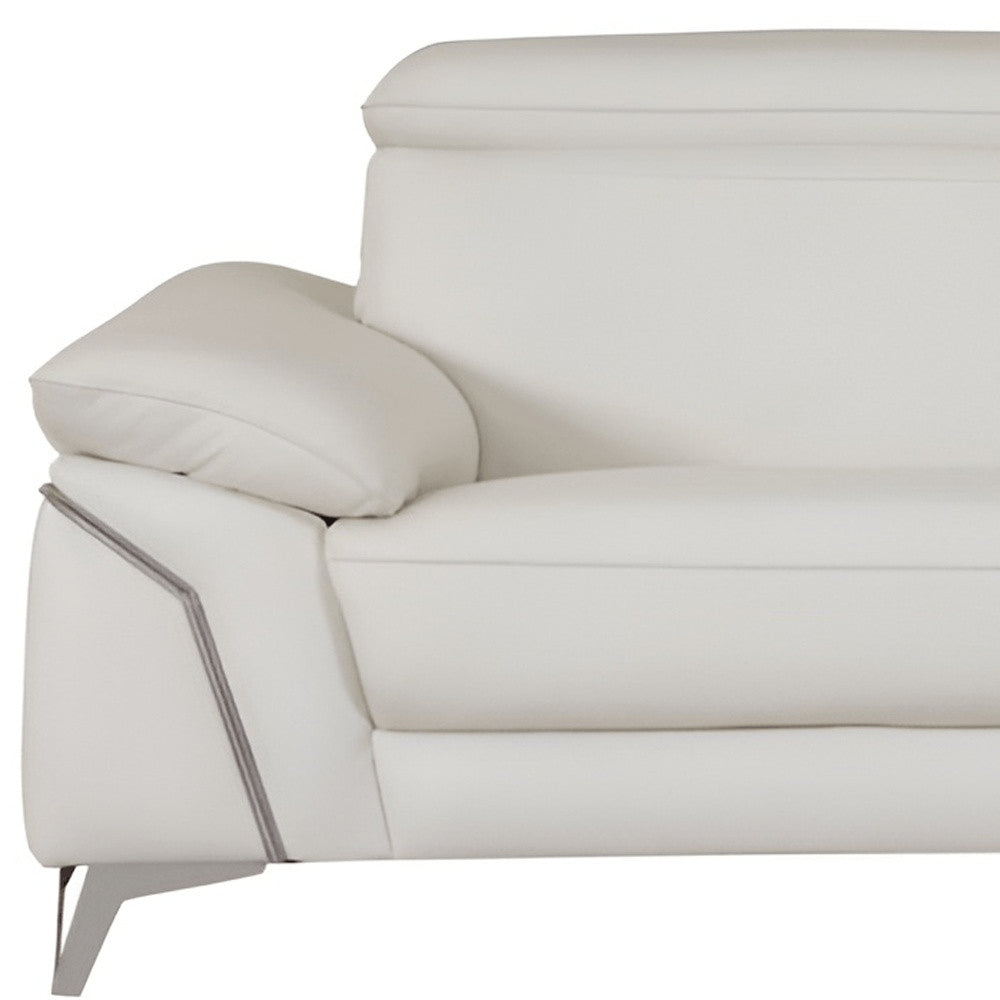 White Italian Leather Sofa with Silver Legs - 87-inch