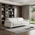 White Italian Leather Sofa with Silver Legs - 87-inch