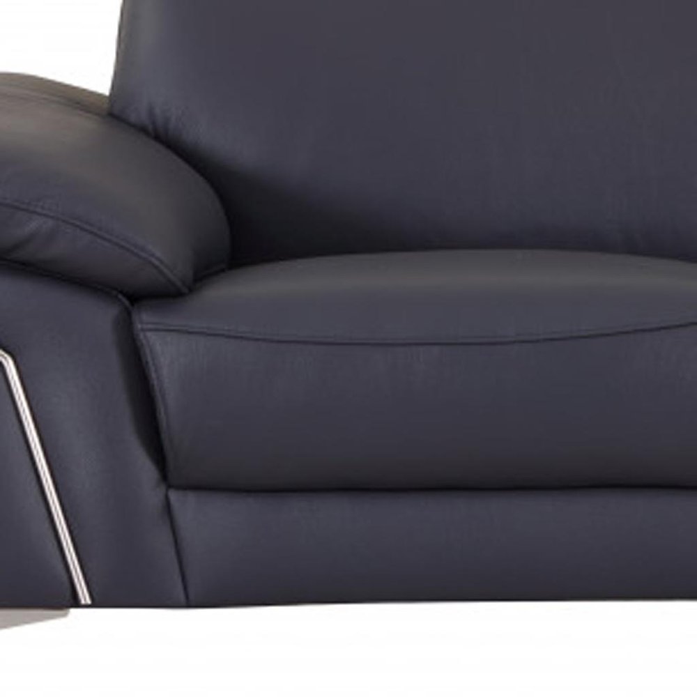 Navy Blue and Silver Genuine Leather Loveseat - 71-inch