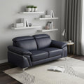 Navy Blue and Silver Genuine Leather Loveseat - 71-inch