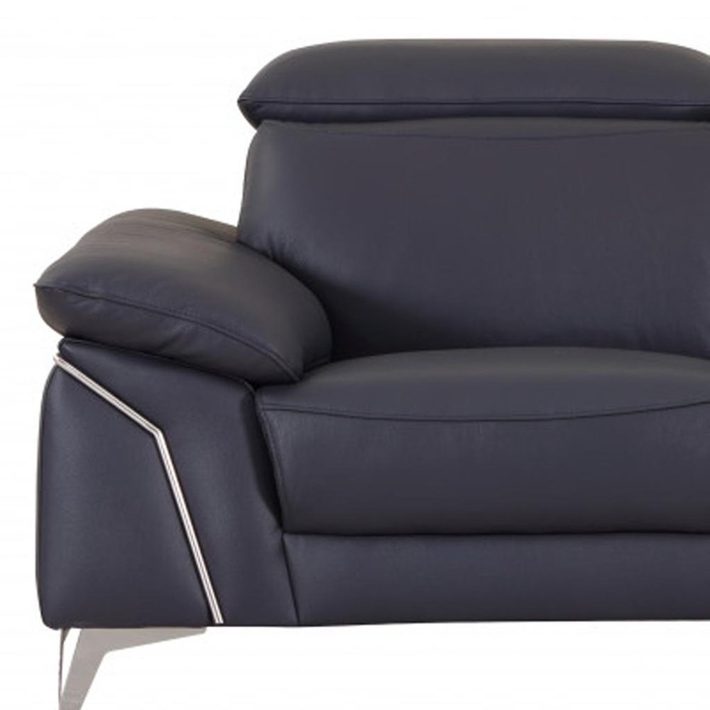 Navy Blue and Silver Genuine Leather Loveseat - 71-inch