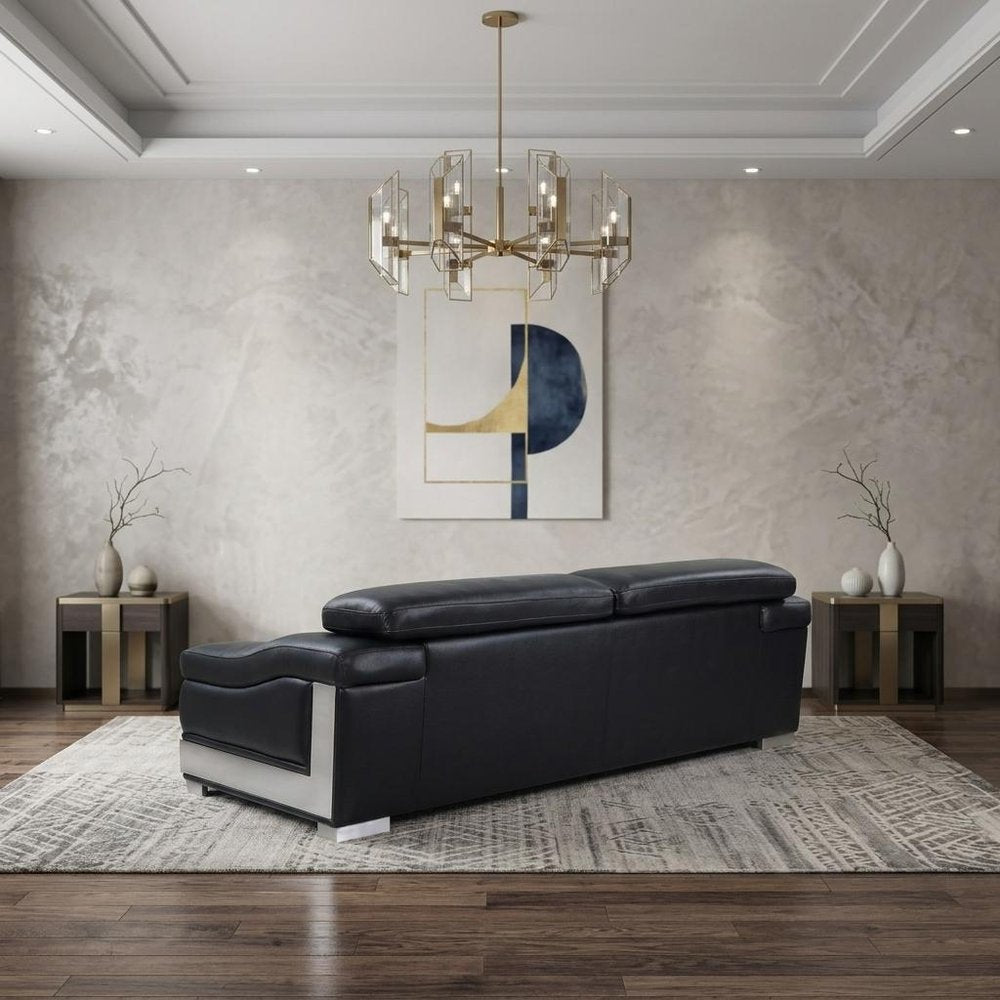 Light Gray Italian Leather Sofa with Silver Legs - 92-inch