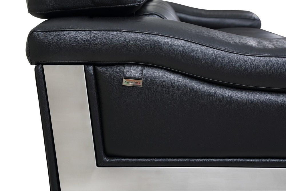 Black and Silver Genuine Leather Love Seat - 73-inch