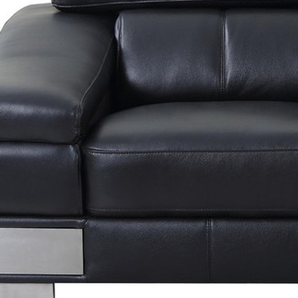 Black and Silver Genuine Leather Love Seat - 73-inch