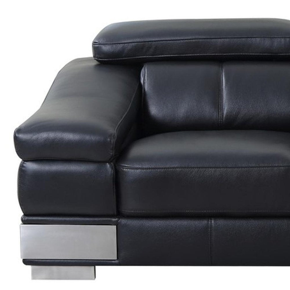 Black and Silver Genuine Leather Love Seat - 73-inch