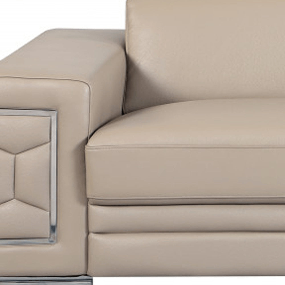 Camel Italian Leather Sofa with Silver Legs - 89-inch