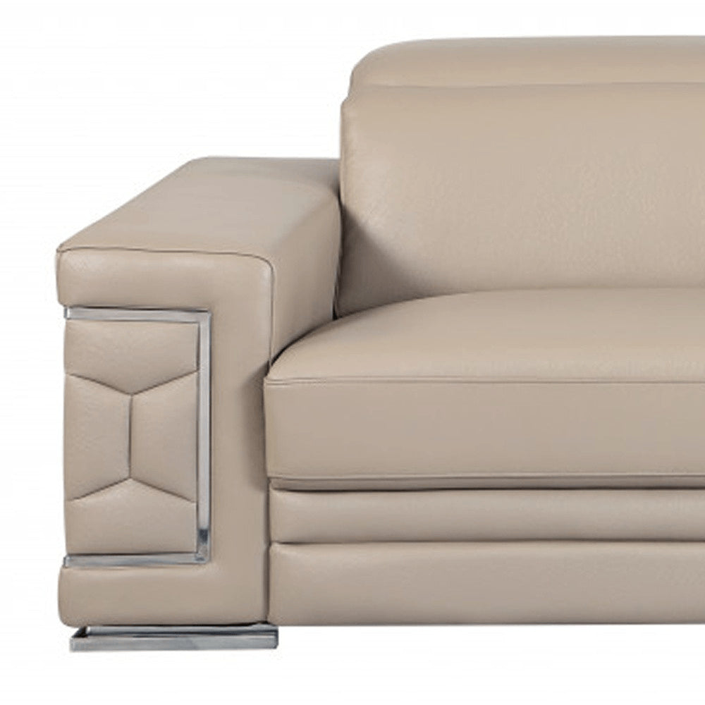 Camel Italian Leather Sofa with Silver Legs - 89-inch