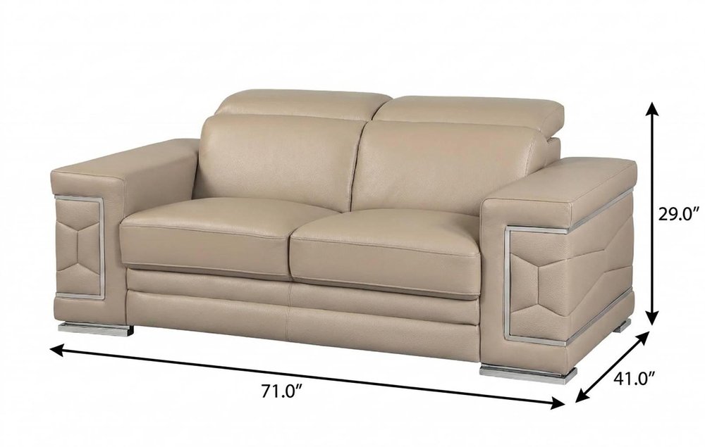 Beige and Silver Genuine Leather Love Seat - 71-inch