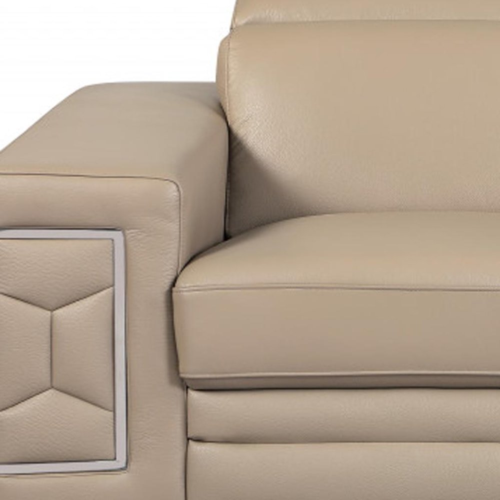 Beige and Silver Genuine Leather Love Seat - 71-inch