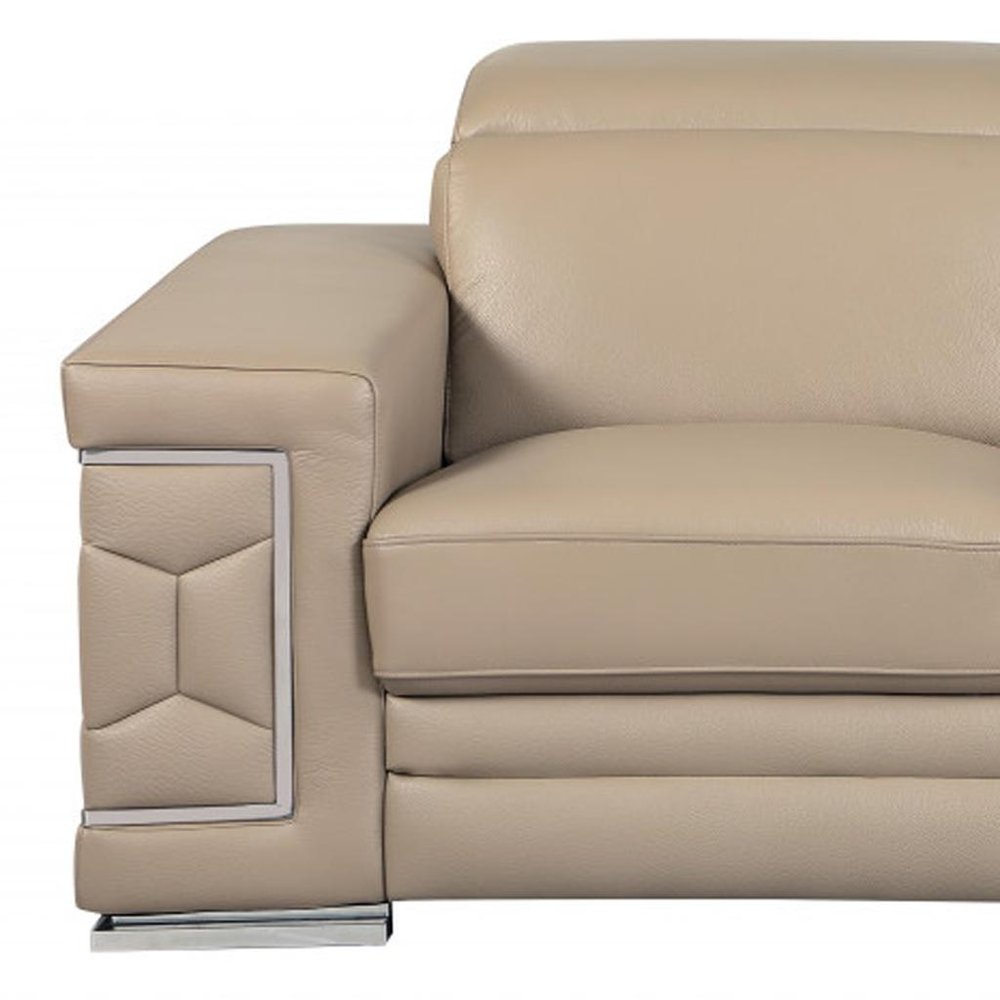 Beige and Silver Genuine Leather Love Seat - 71-inch