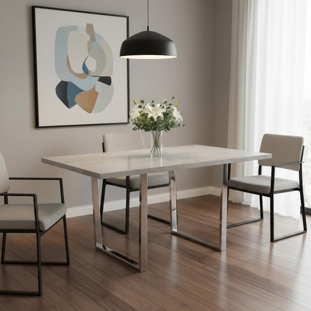Gray and Silver Metal Sled Base Dining Table - 59-inch