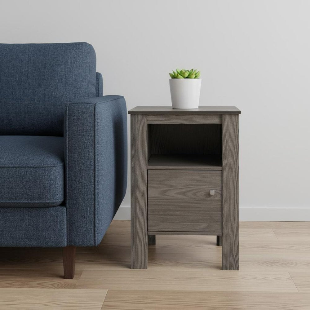 Gray Wood End Table with Shelf - 24-inch