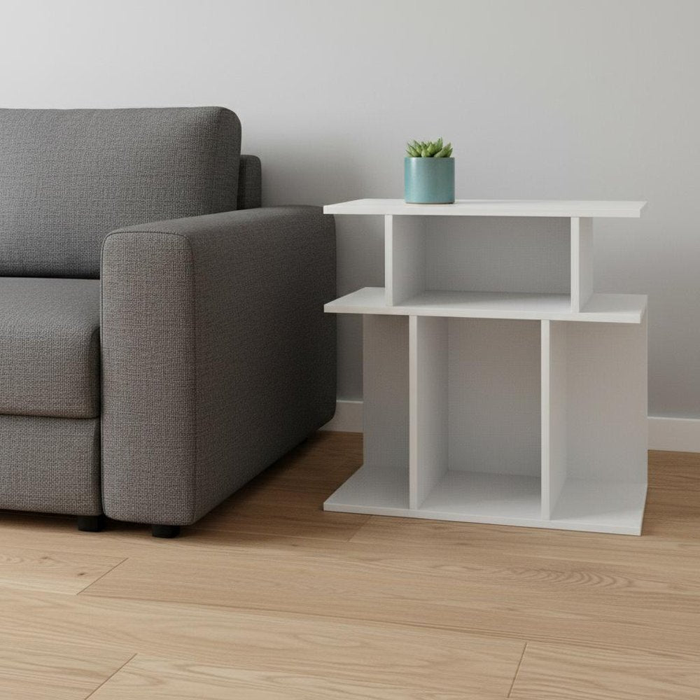 White Wood End Table with Six Open Shelves - 24-inch