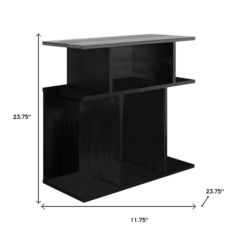 Gray and Black Wood Floor Shelf End Table with 6 - 24-inch