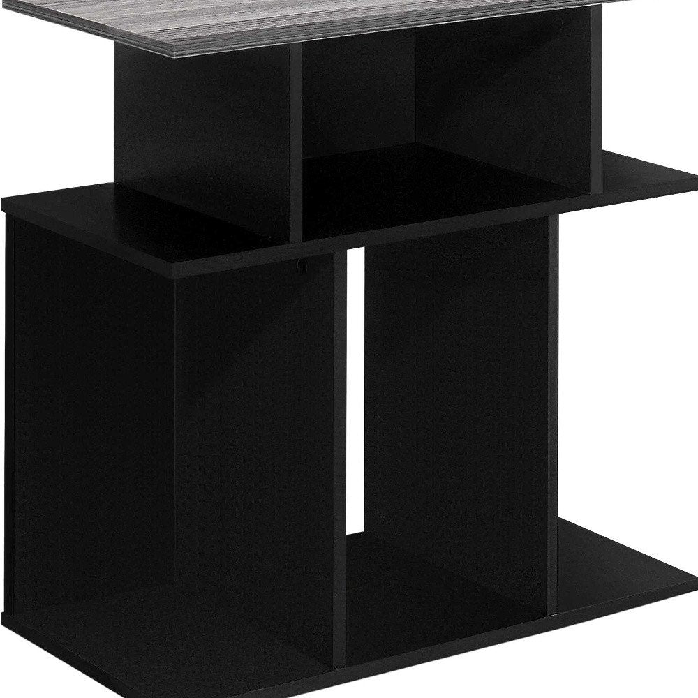 Gray and Black Wood Floor Shelf End Table with 6 - 24-inch