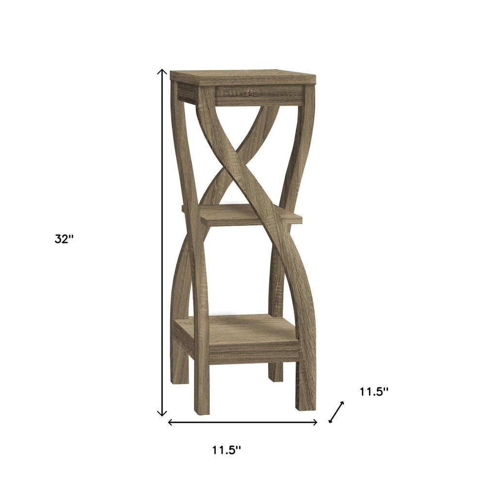 Deep Taupe Wood Square End Table with Two Shelves - 32-inch