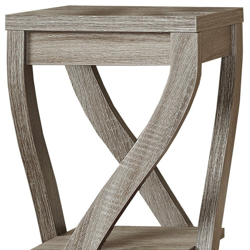 Deep Taupe Wood Square End Table with Two Shelves - 32-inch