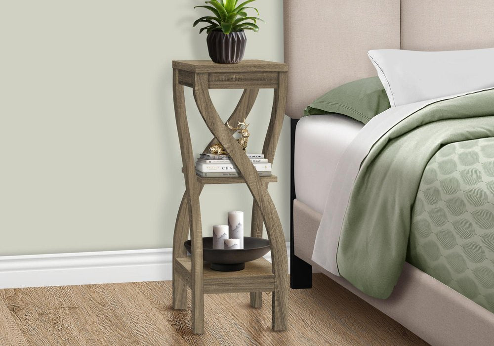 Deep Taupe Wood Square End Table with Two Shelves - 32-inch