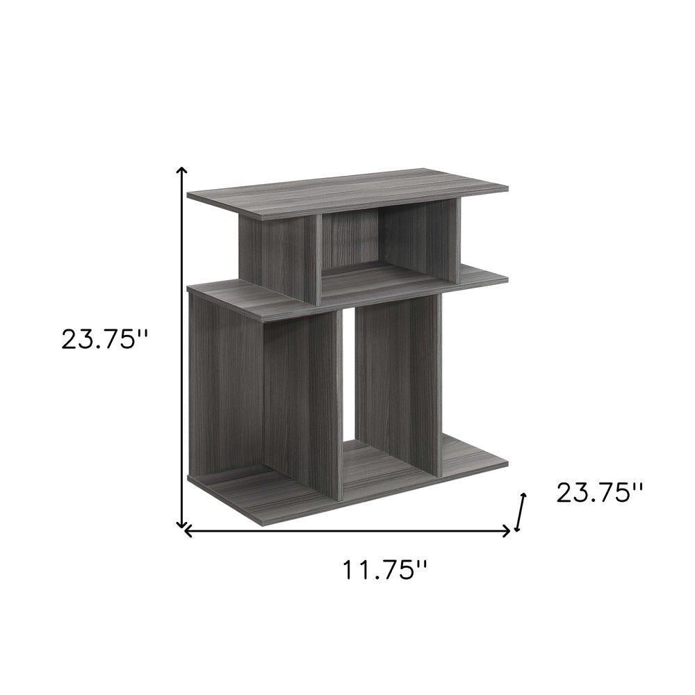 Dark Gray Wood End Table with Six Open Shelves - 24-inch