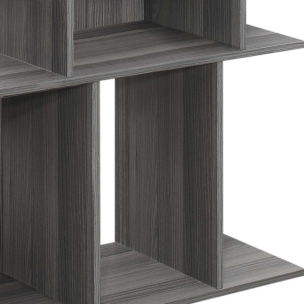 Dark Gray Wood End Table with Six Open Shelves - 24-inch