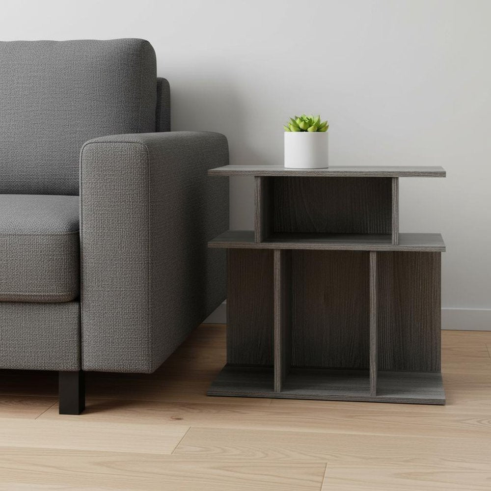 Dark Gray Wood End Table with Six Open Shelves - 24-inch